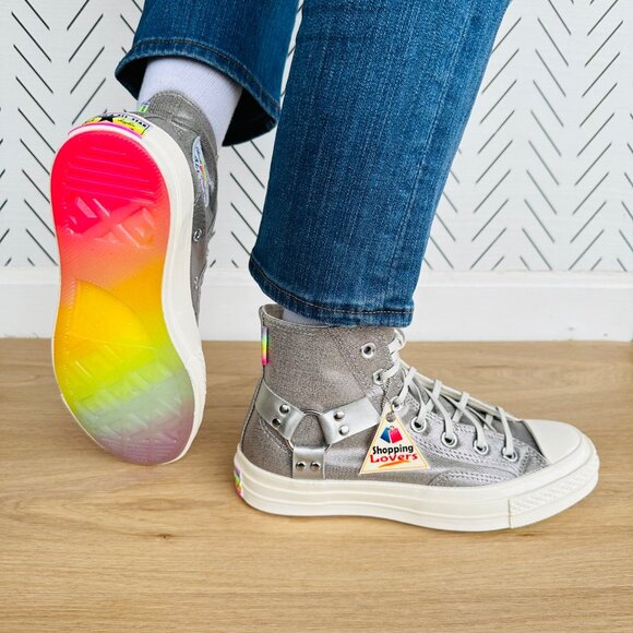 Converse Chuck 70 Pride High Top Silver Sz 7 Women Shoes Silver Metallic A10214C - Picture 2 of 14